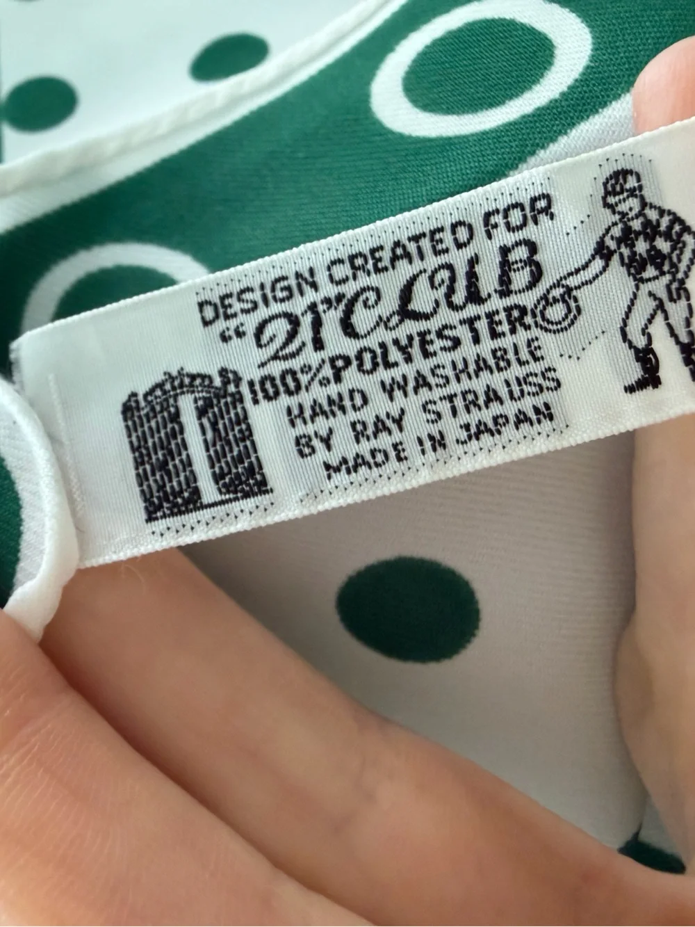 21 CLUB Green and White Rolled Edges Jockey Scarf Made in Japan VGUC
